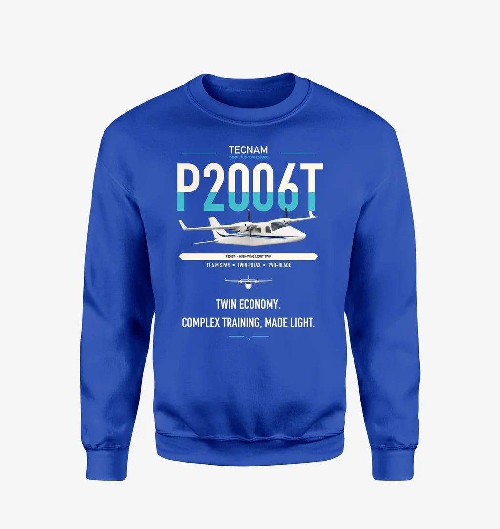 Tecnam P2006T design on blue sweatshirt