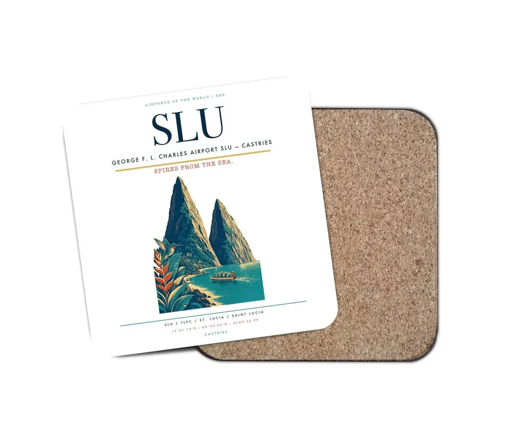 George F. L. Charles Airport (SLU) design on white 1 piece coaster