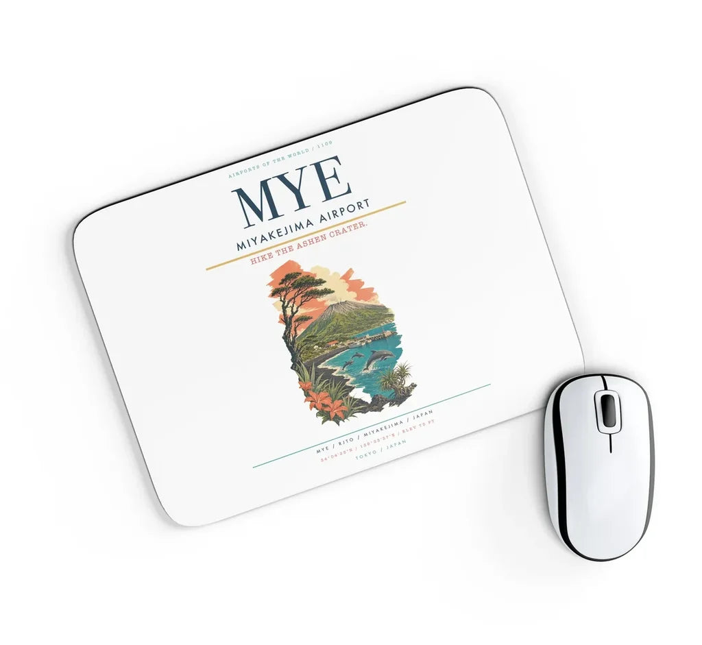 Miyakejima Airport (MYE) design on white rectangle mouse pad
