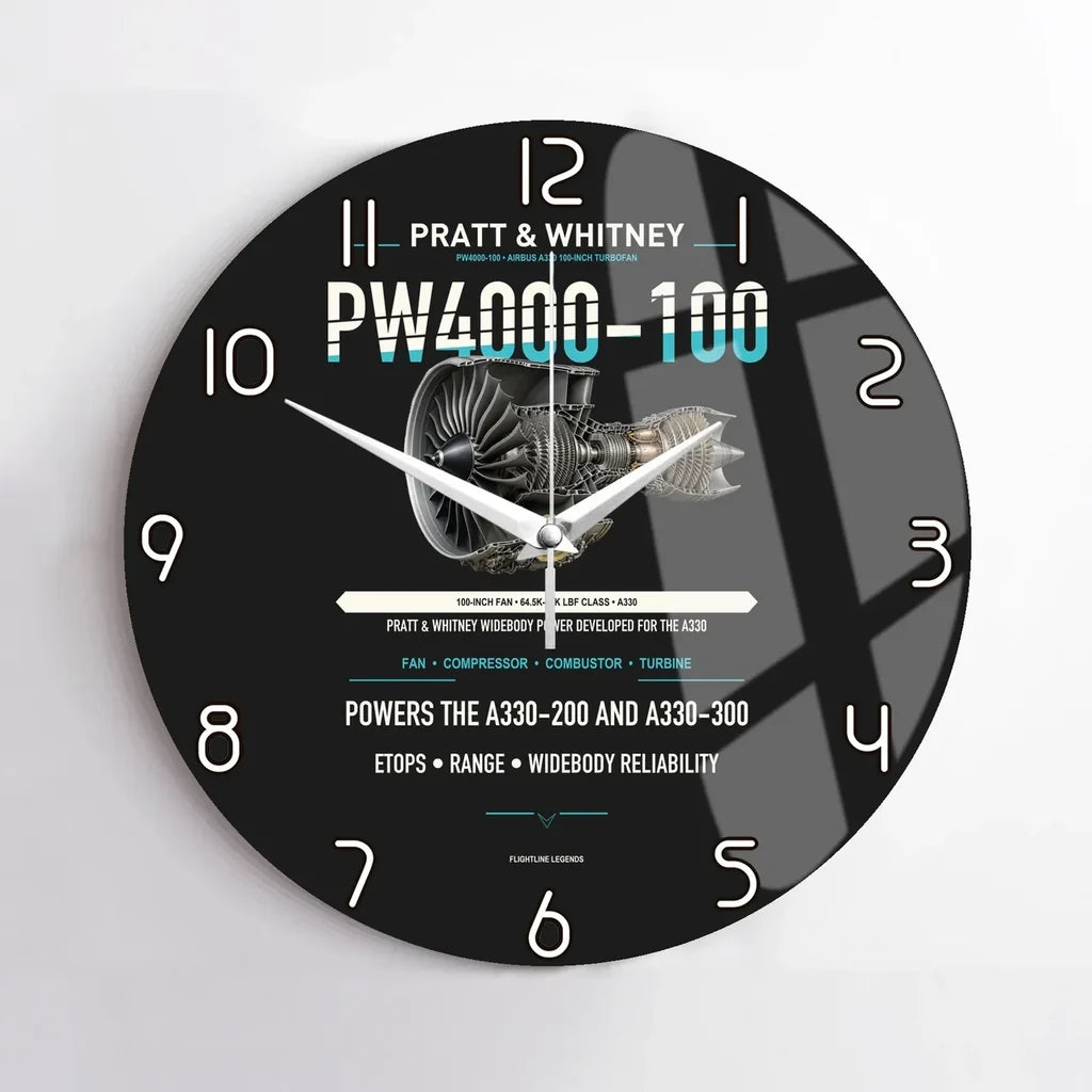 PW4000-100 design on black no frame wall clock