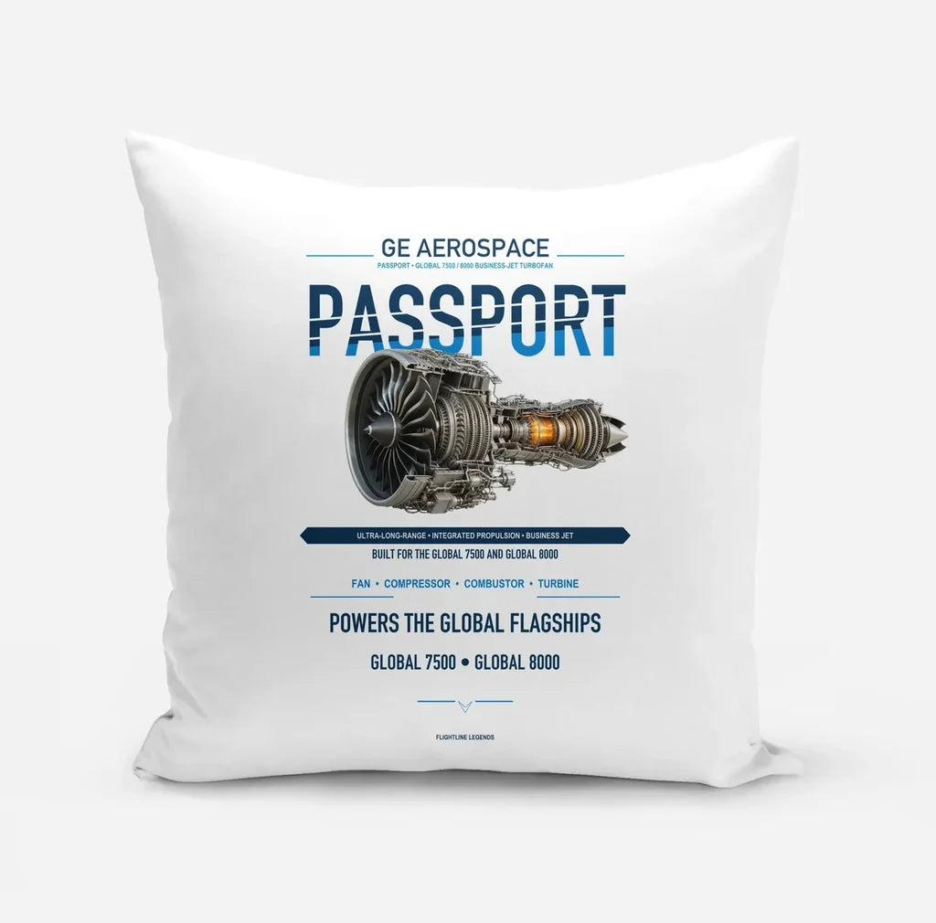 PASSPORT design on white pillow