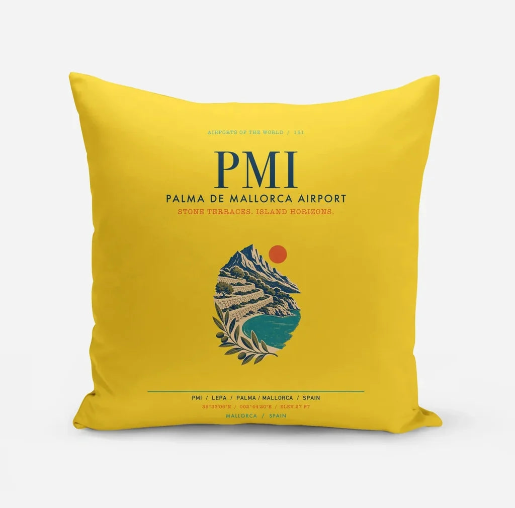 Palma de Mallorca Airport (PMI) design on yellow pillow