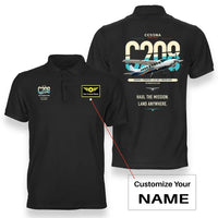 Thumbnail for Cessna 208 Caravan design on black+name double-side polo t-shirt, double-side print