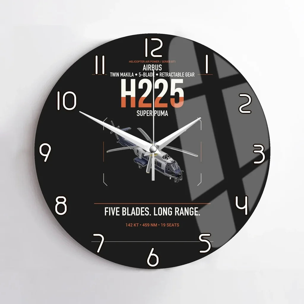 Airbus H225 design on black no frame wall clock