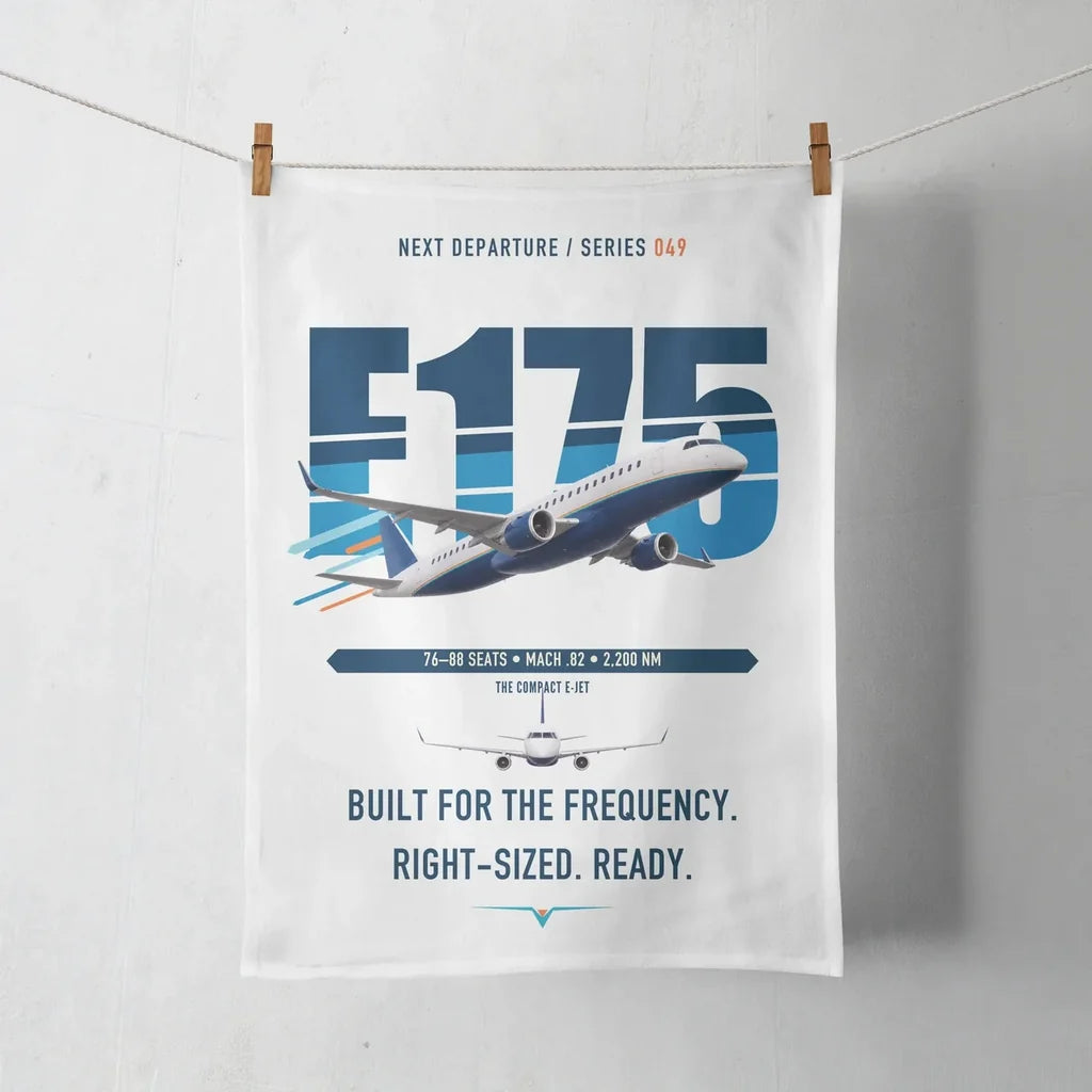 Embraer E175 design on white towel