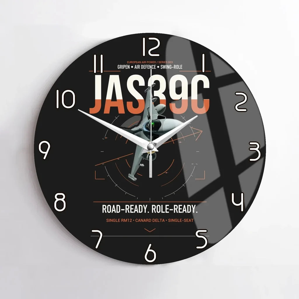Saab JAS 39C Gripen design on black no frame wall clock