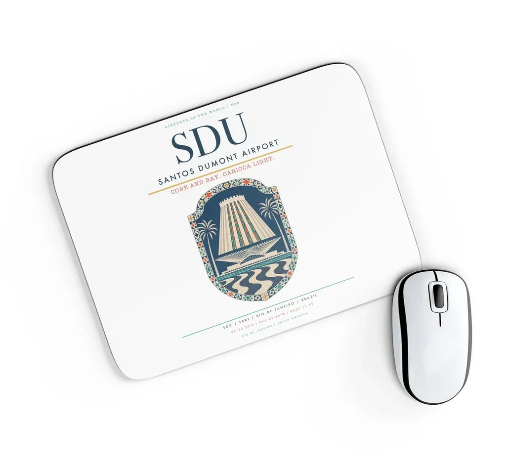 Santos Dumont Airport (SDU) design on white rectangle mouse pad