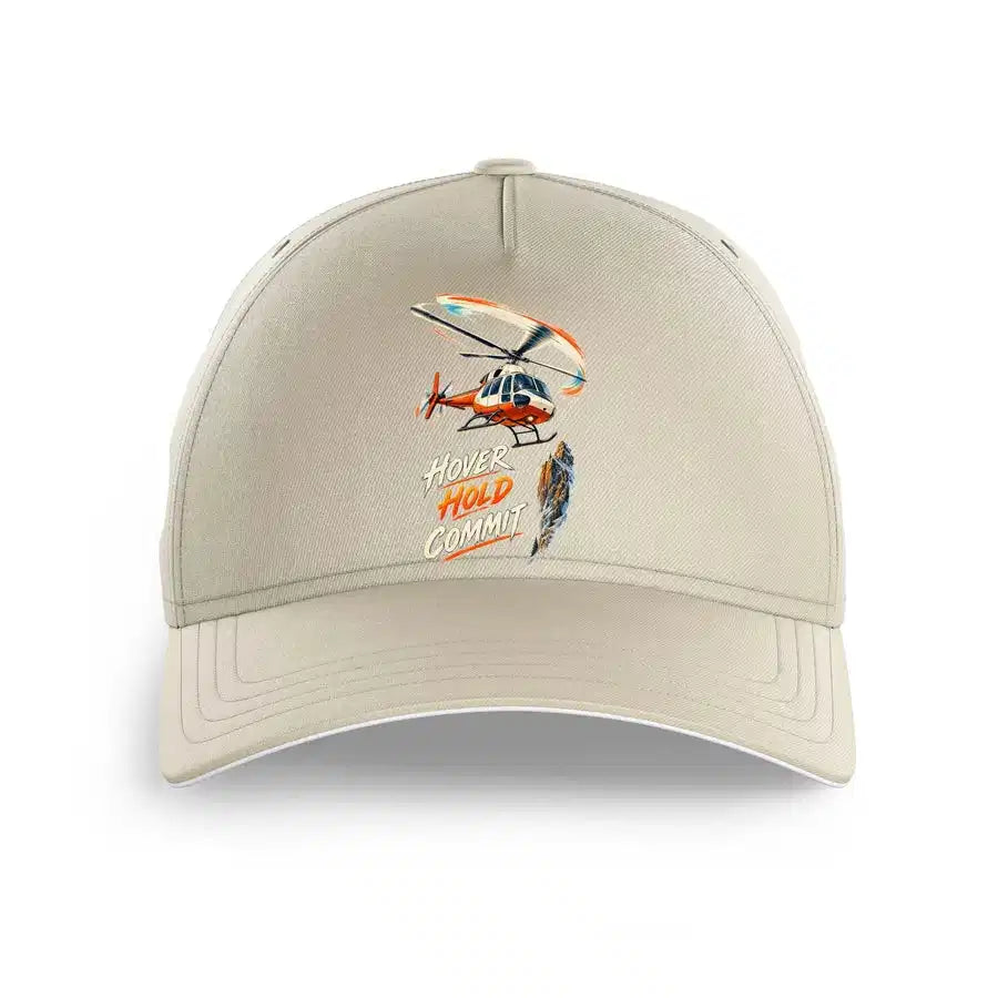 Hover Hold Commit design on beige printed hat