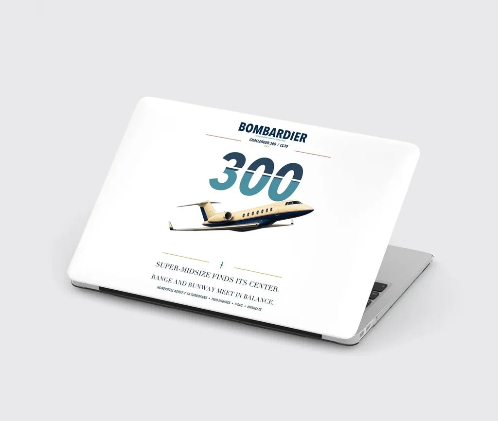 Bombardier Challenger 300 design on white MacBook case