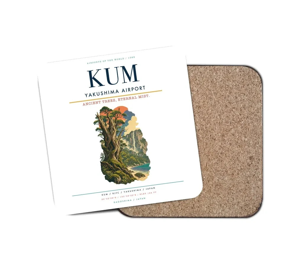 Yakushima Airport (KUM) design on white 1 piece coaster