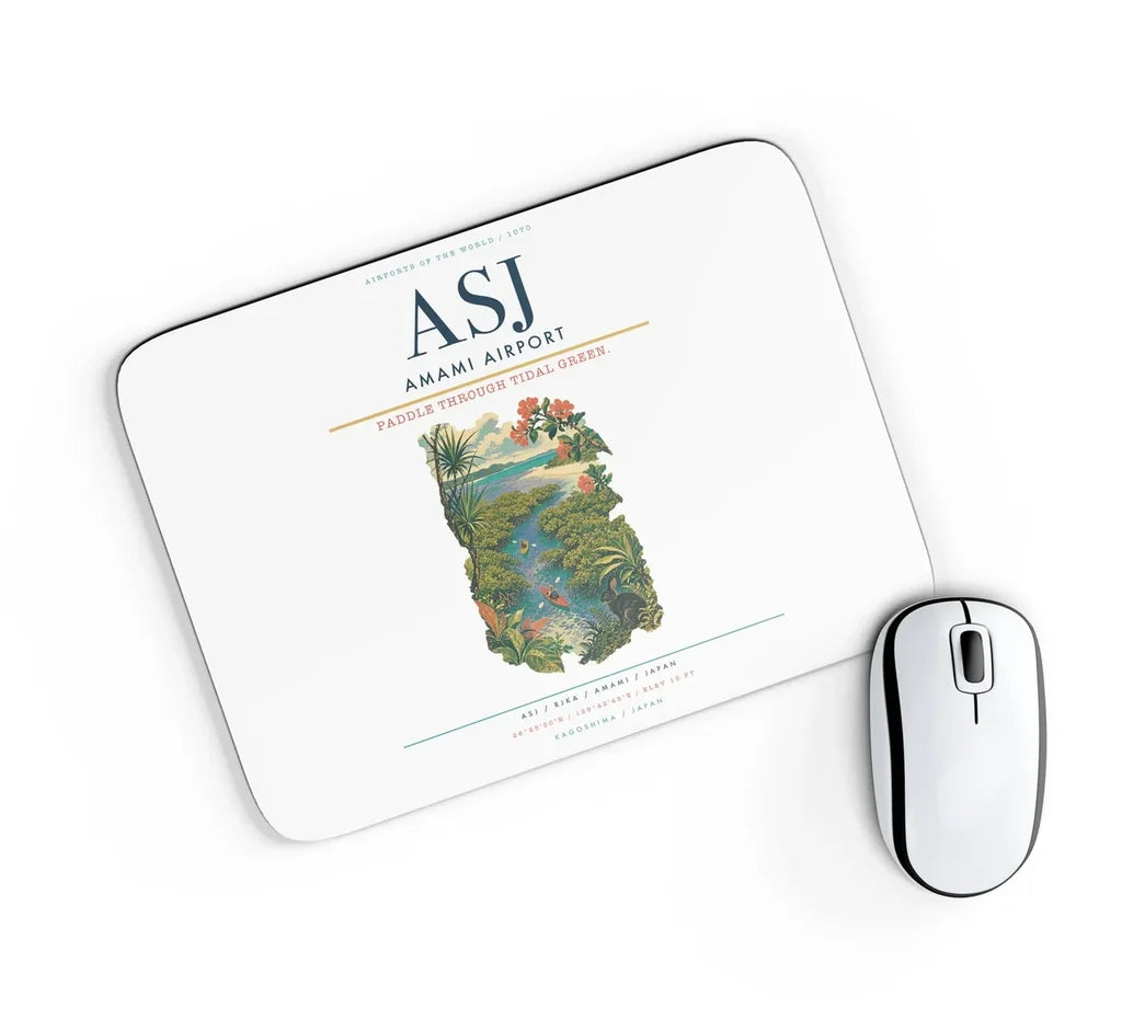 Amami Airport (ASJ) design on white rectangle mouse pad