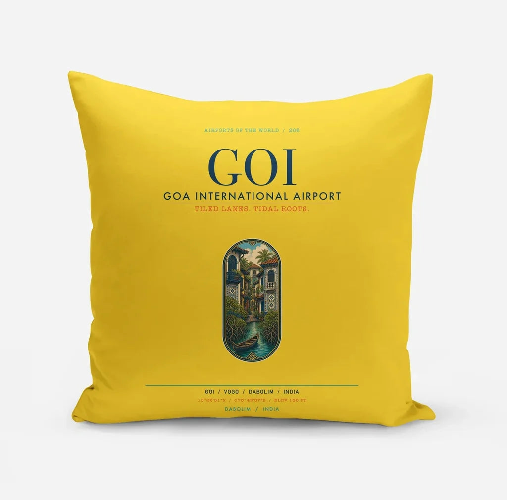 Goa International Airport Dabolim (GOI) design on yellow pillow