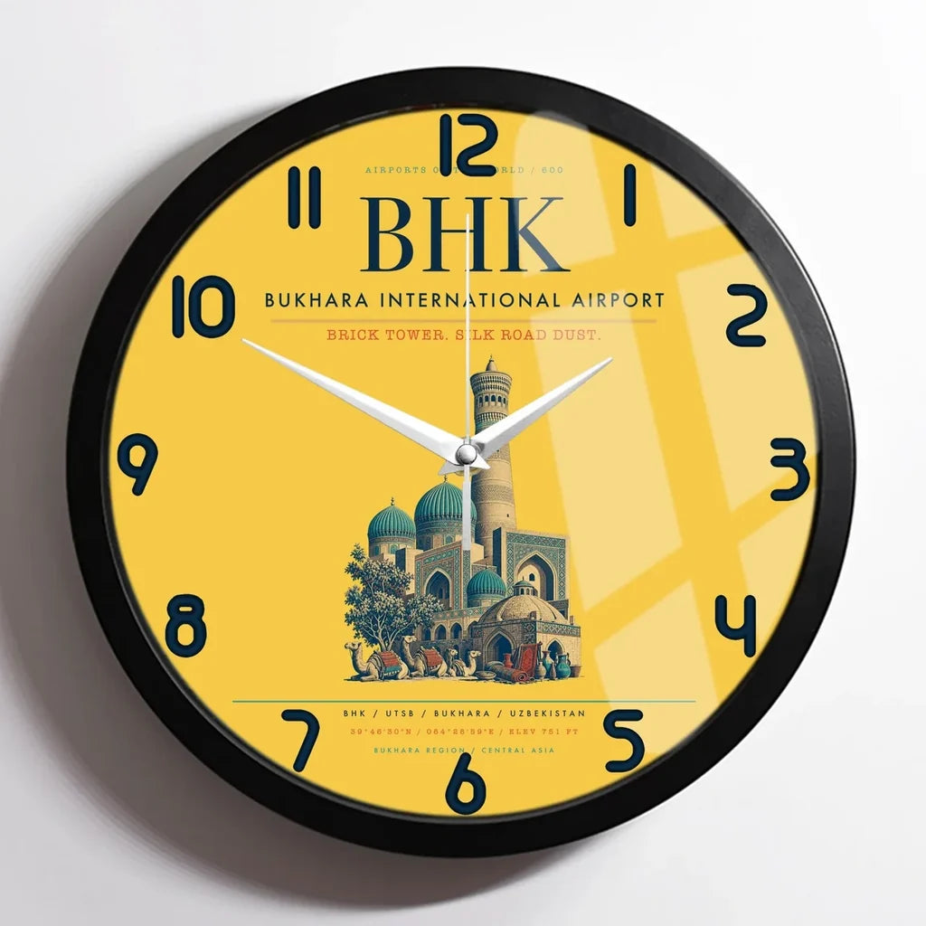 Bukhara International Airport BHK Wall-Clock Framed - Yellow