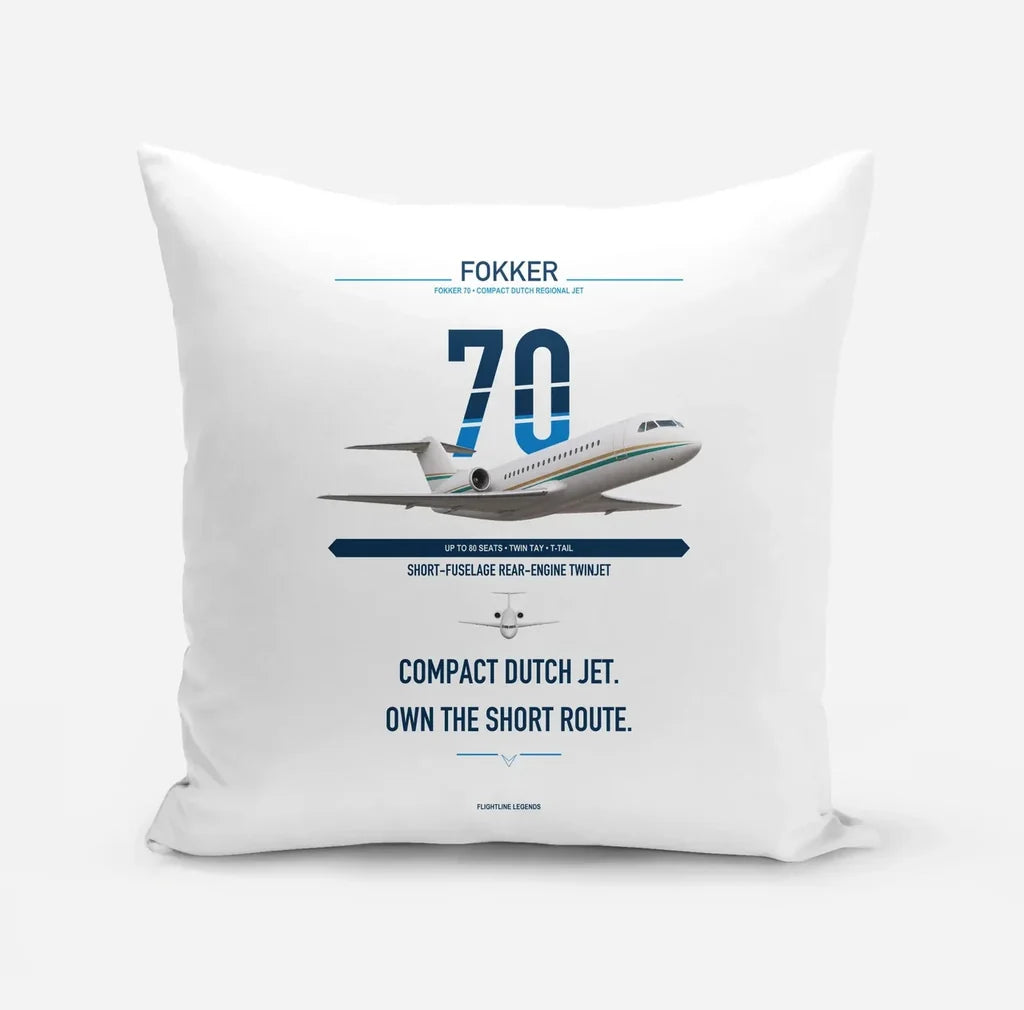 Fokker 70 design on white pillow