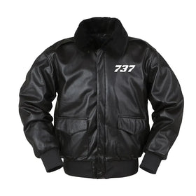 Boeing 737 Flat Text Leather Bomber Jackets