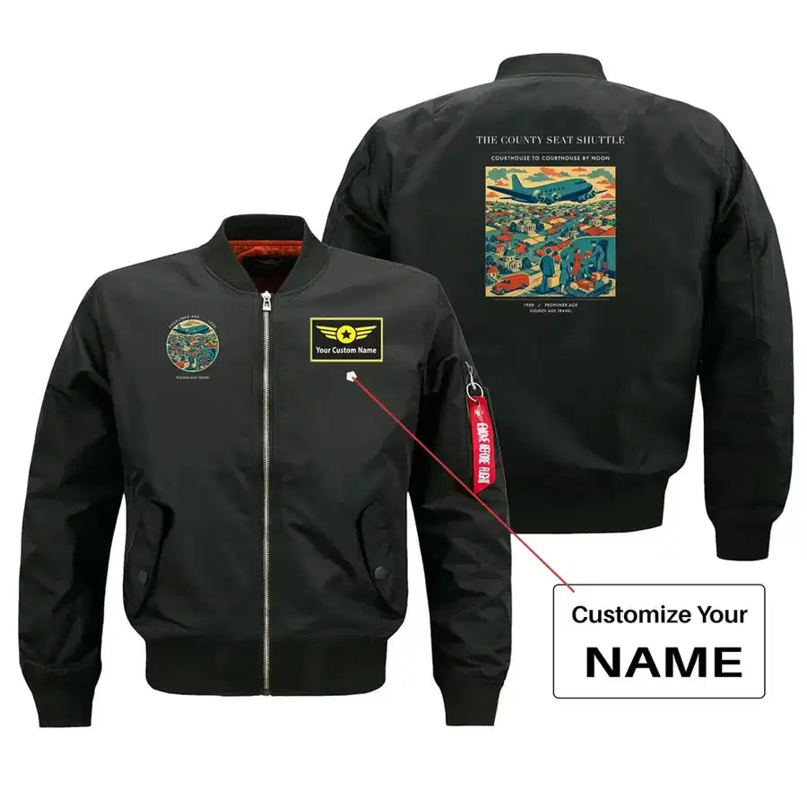 VINTAGE G4388 - The County Seat Shuttle - Bomber Jacket design on black+name