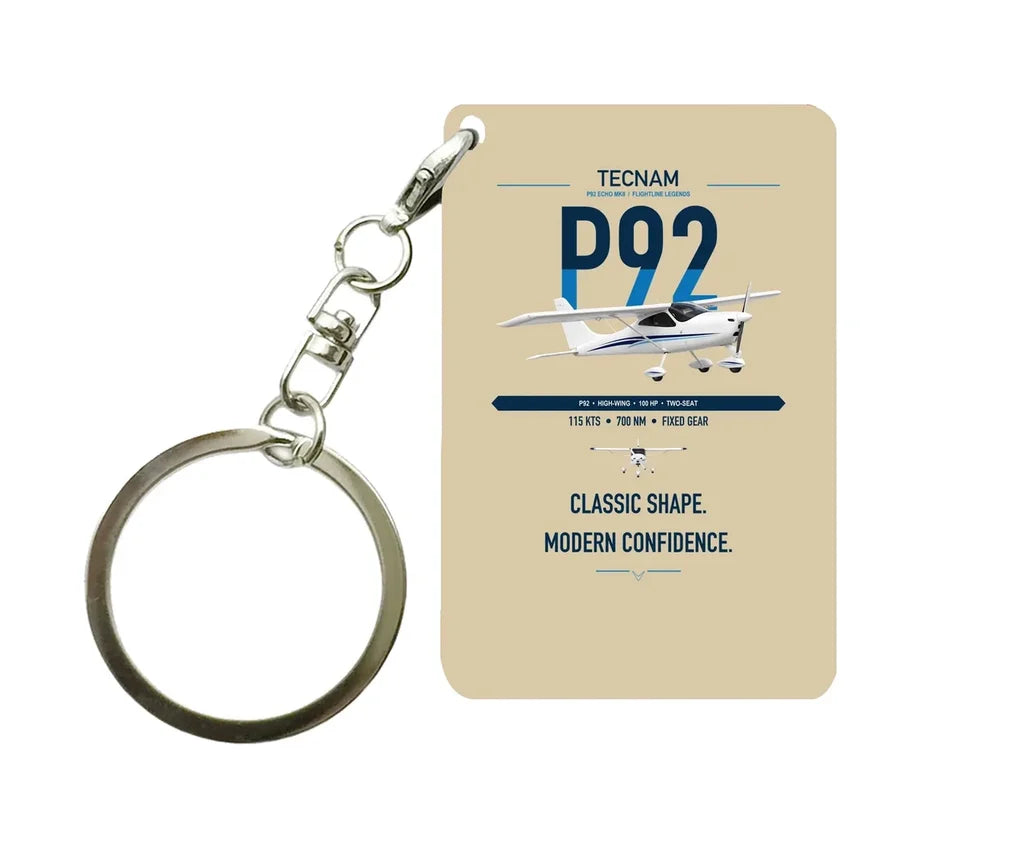 Tecnam P92 Echo MkII design on beige designed key chain, double-side print