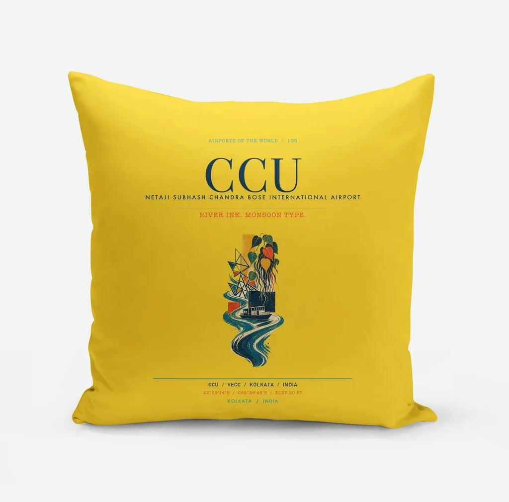 Netaji Subhash Chandra Bose International Airport Kolkata (CCU) design on yellow pillow