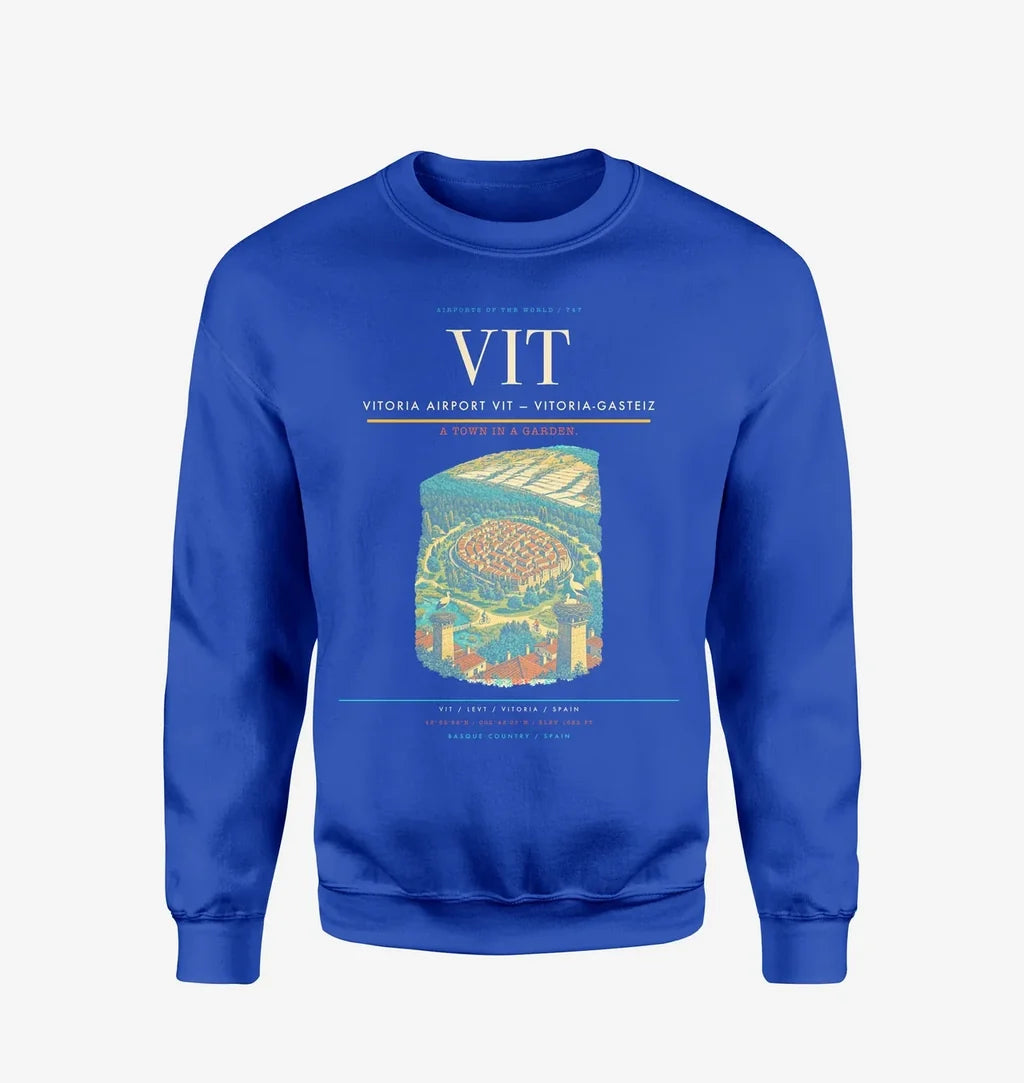 Vitoria Airport (VIT) design on blue sweatshirt