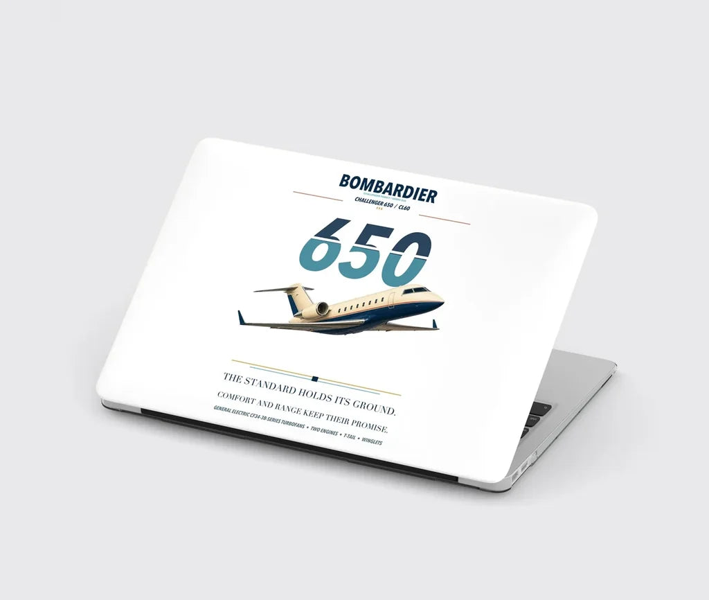 Bombardier Challenger 650 design on white MacBook case