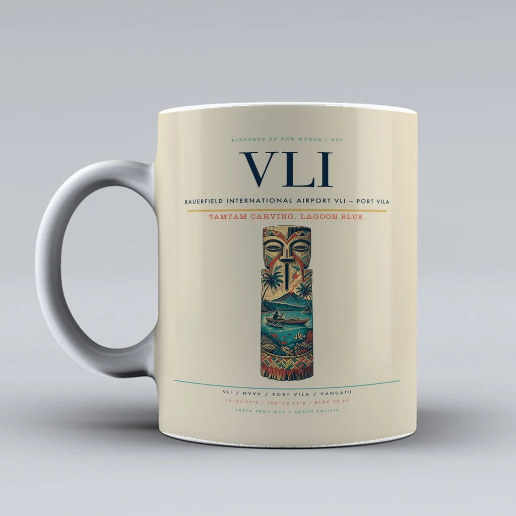 International Airport VLI — Port Vila Mug design on beige bauerfield