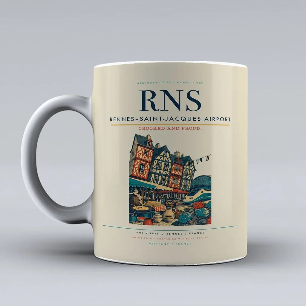 Rennes–Saint-Jacques Airport (RNS) airport code design on beige ceramic mug