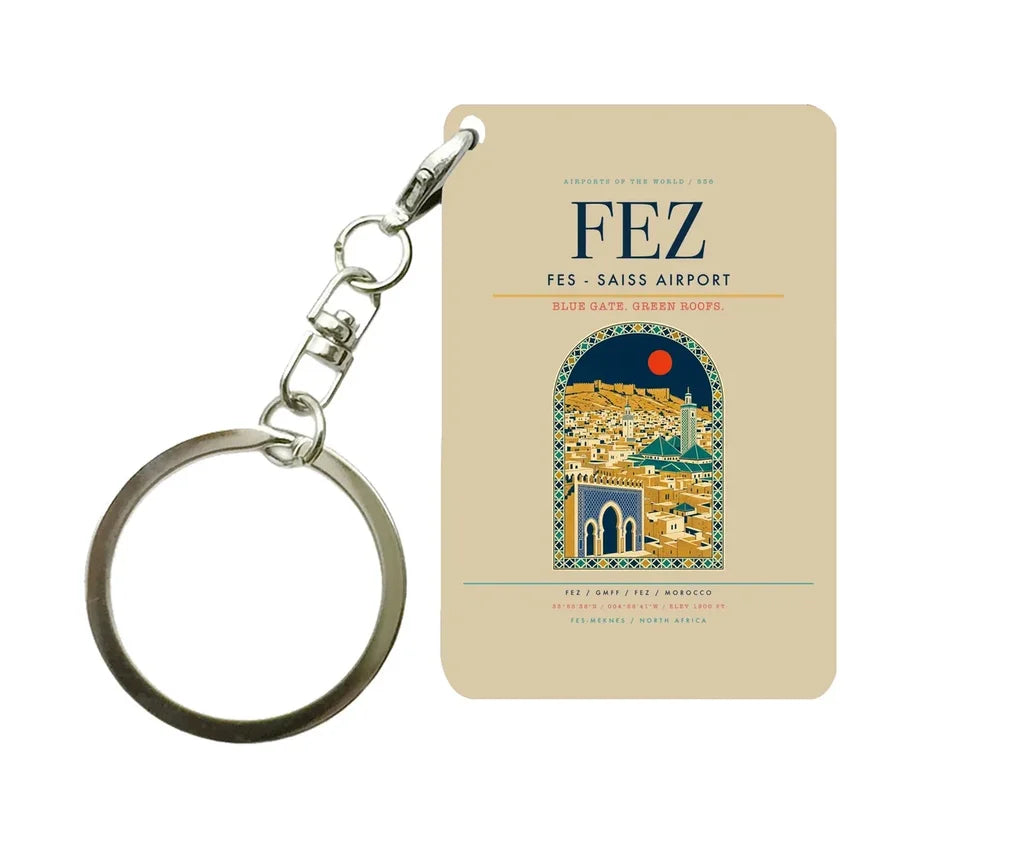 Fes - Saiss Airport FEZ Key Chain design on beige key chain