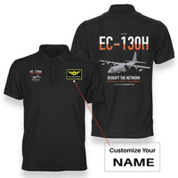 Thumbnail for EC-130H Compass Call design on black+name double-side polo t-shirt, double-side print