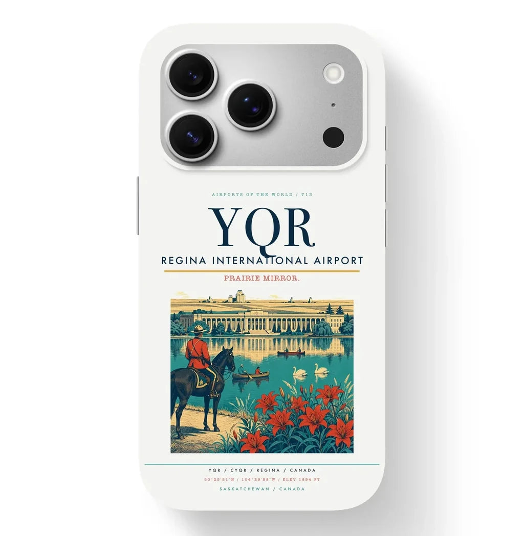 Regina Airport (YQR) design on white iPhone 17 Pro MagSafe case