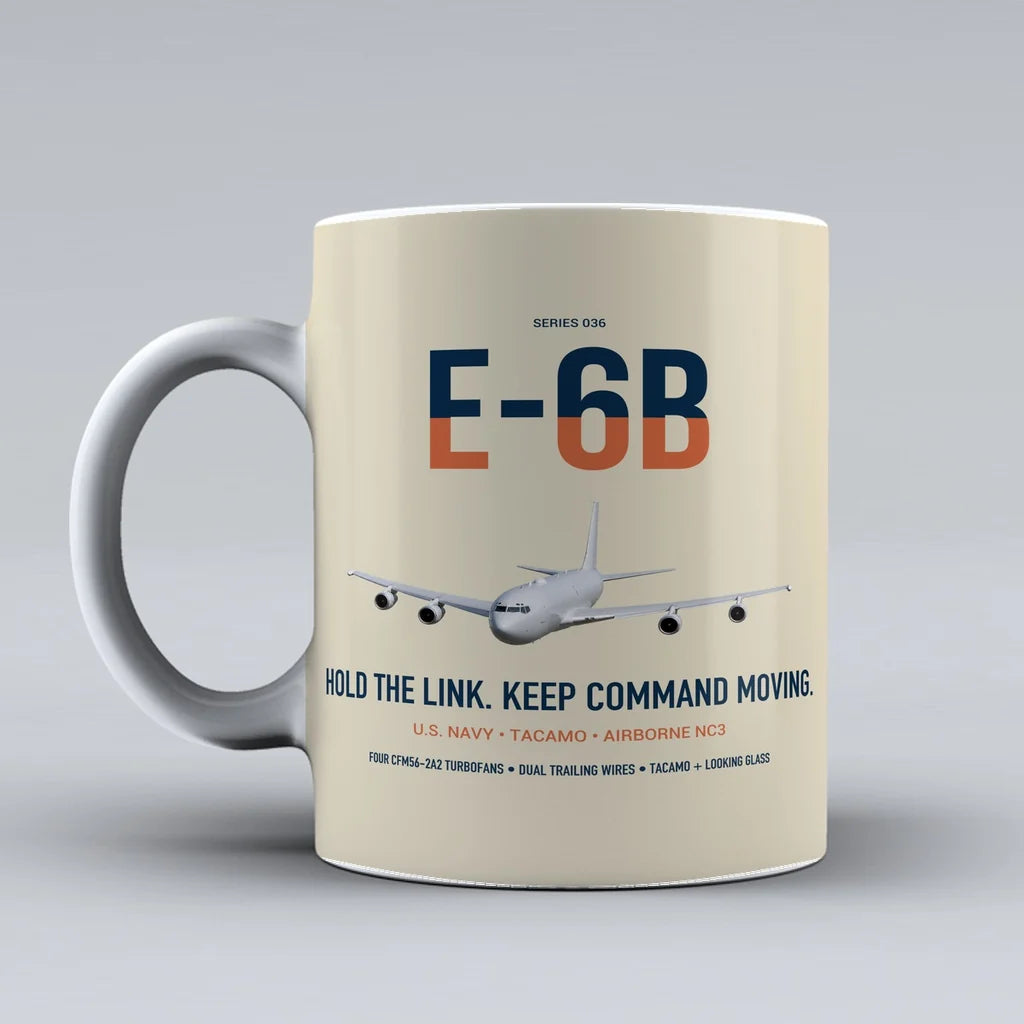 E-6B Mercury design on beige ceramic mug, double-side print