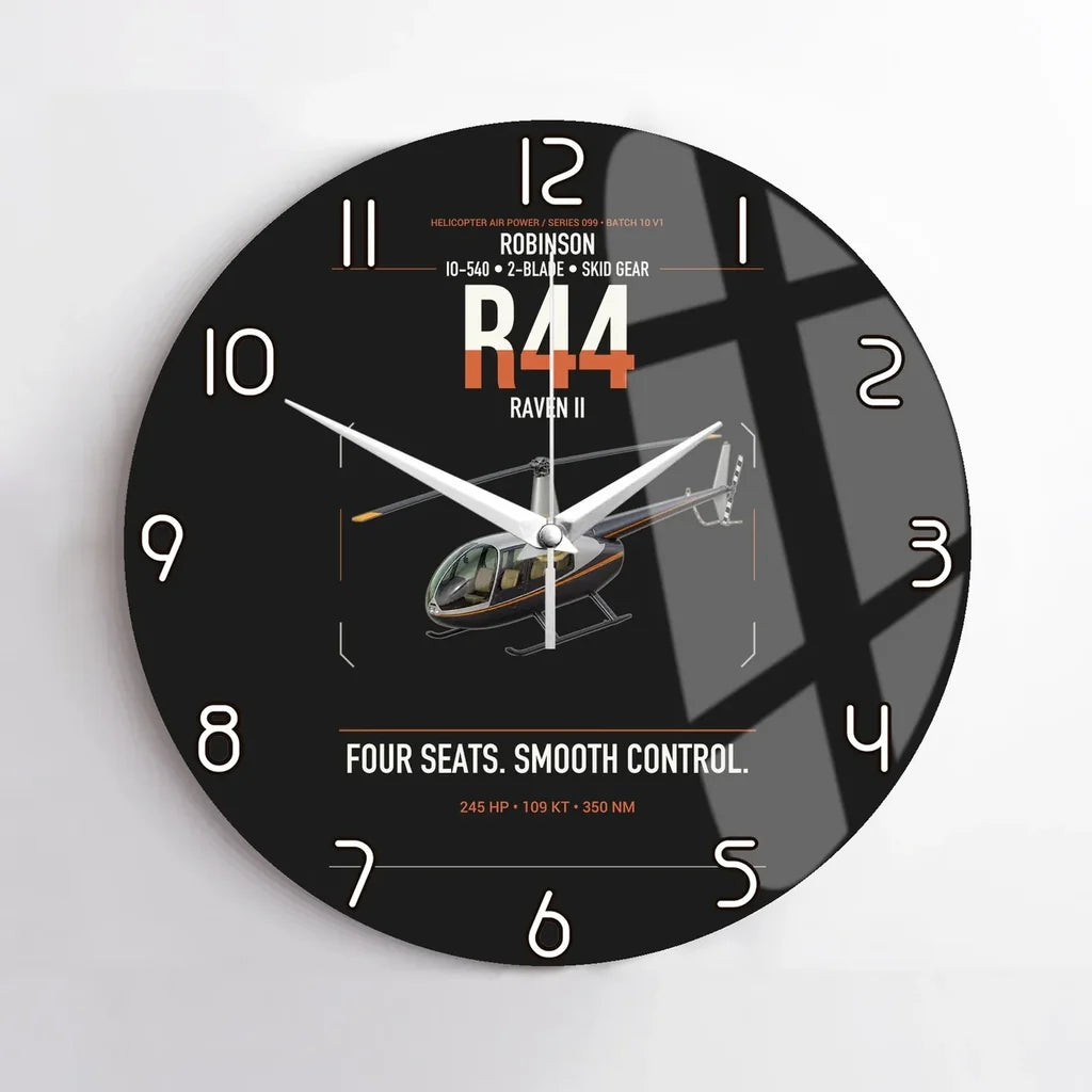 Robinson R44 Raven II design on black no frame wall clock