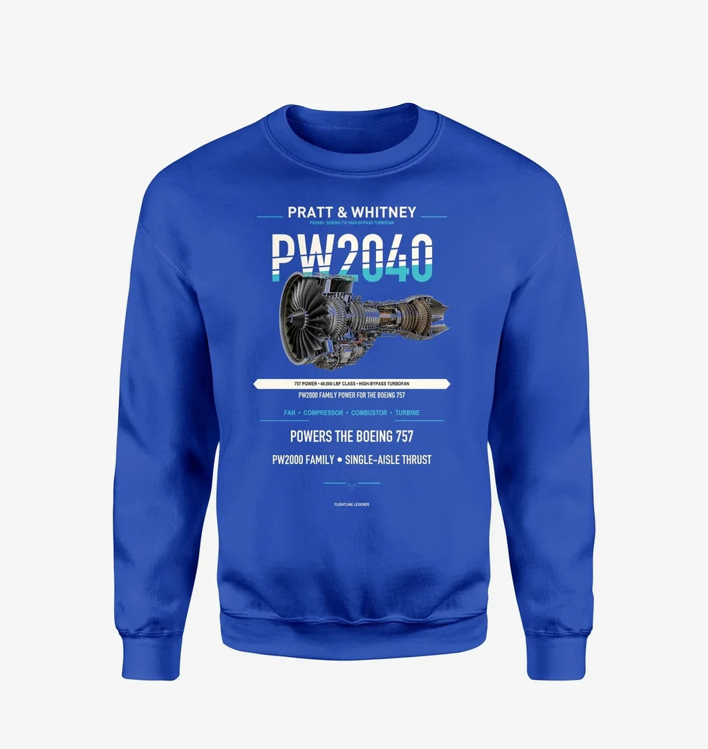 PW2040 design on blue sweatshirt