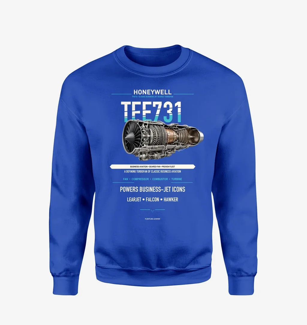 TFE731 design on blue sweatshirt