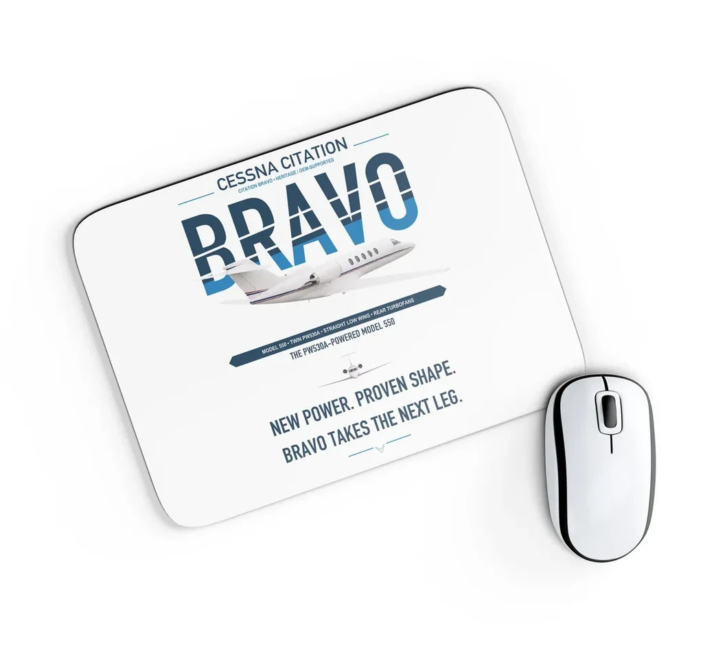 Cessna Citation Bravo design on white rectangle mouse pad