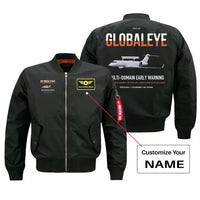 Thumbnail for Saab GlobalEye design on black+name bomber jacket, double-side print