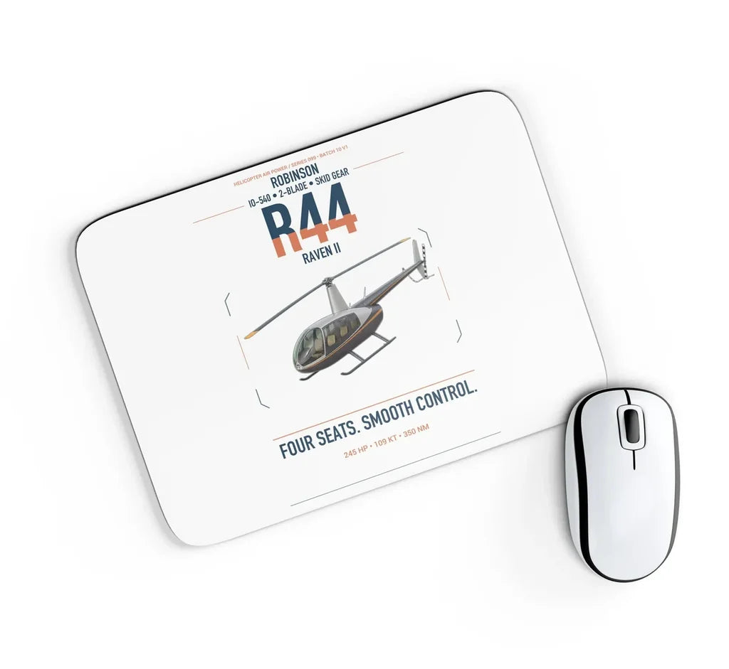 Robinson R44 Raven II design on white rectangle mouse pad