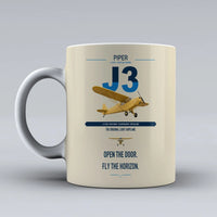 Thumbnail for Piper J-3 Cub design on beige ceramic mug, double-side print
