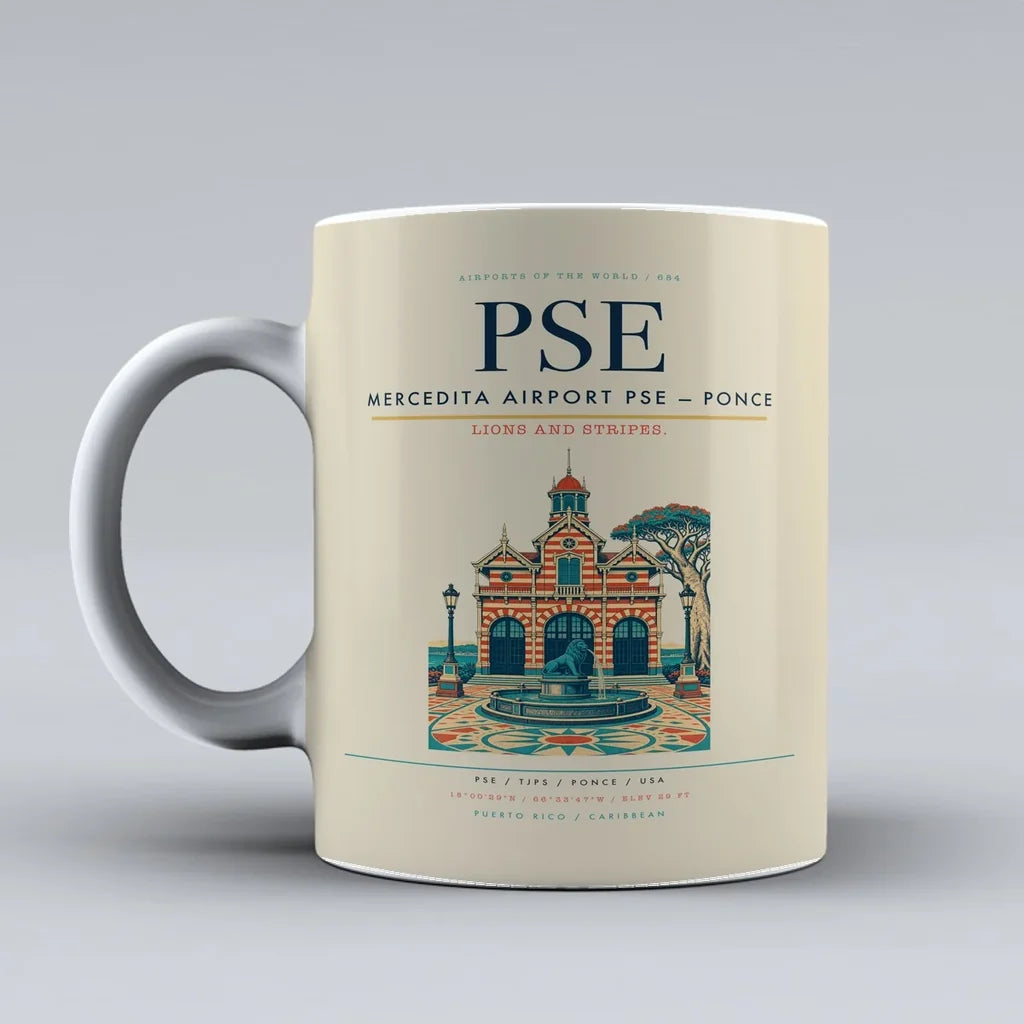 Mercedita Airport (PSE) airport code design on beige ceramic mug