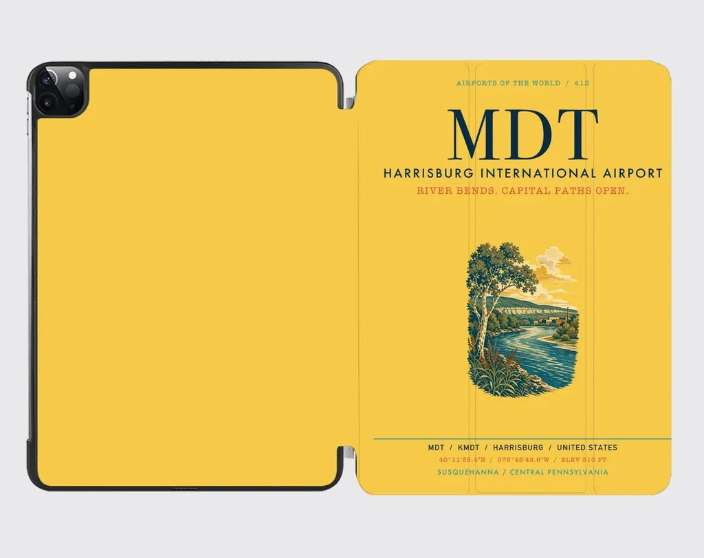 Harrisburg International Airport (MDT) design on yellow ipad tablet case