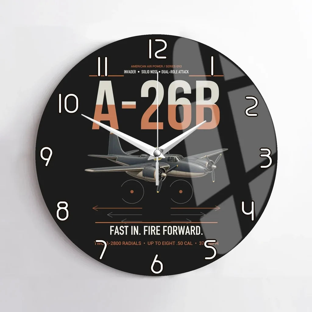 A-26B Invader design on black no frame wall clock