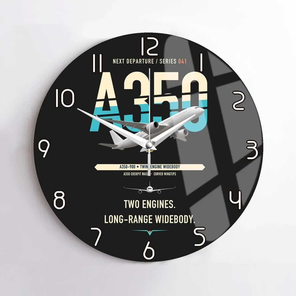 Airbus A350-900 design on black no frame wall clock