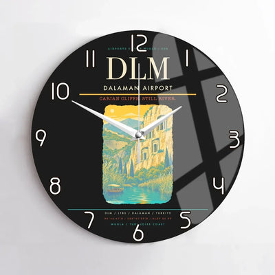 Dalaman Airport (DLM) design on black no frame wall clock