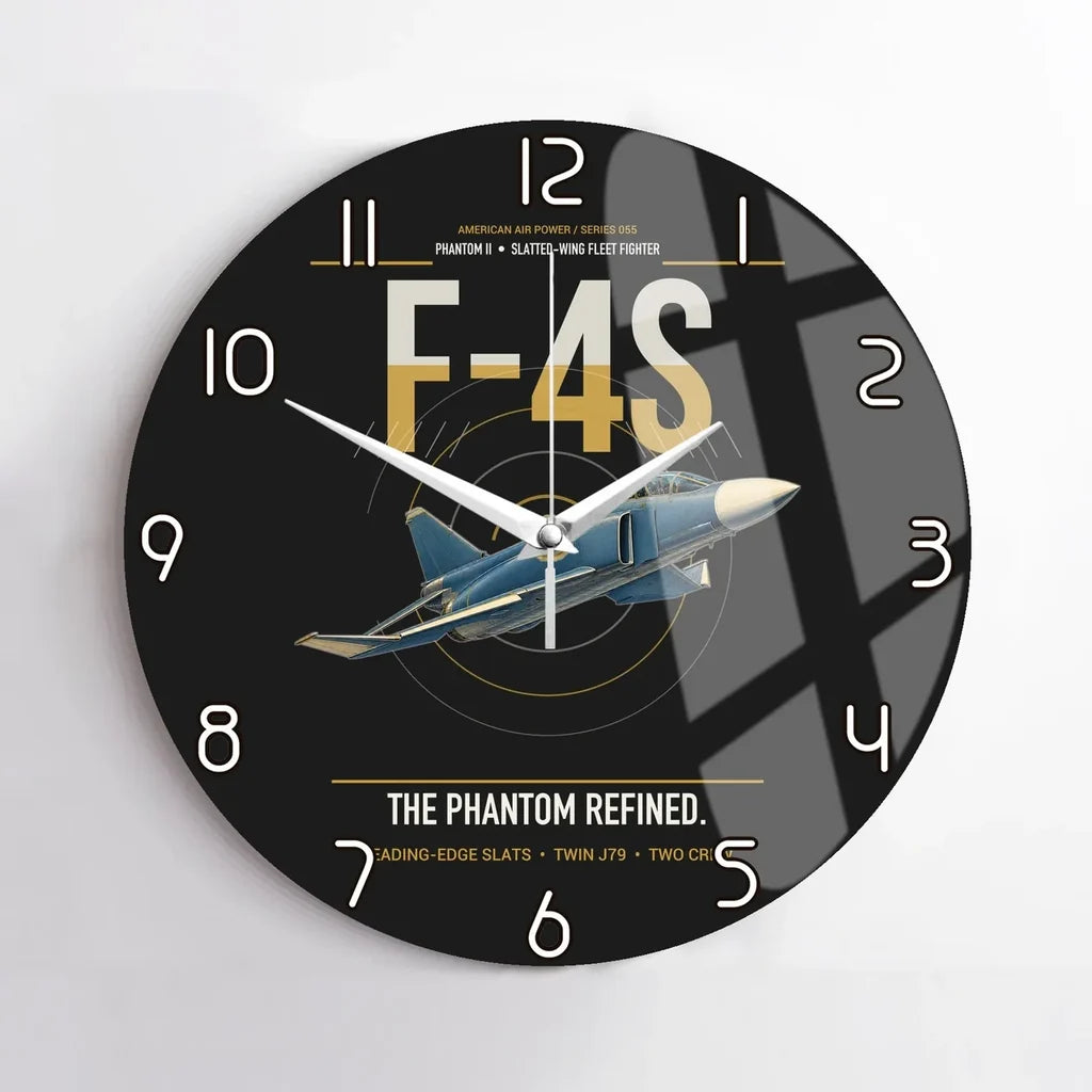 F-4S Phantom II design on black no frame wall clock