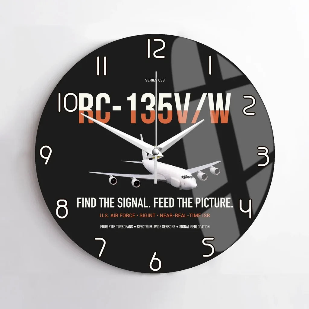 RC-135V W Rivet Joint design on black no frame wall clock