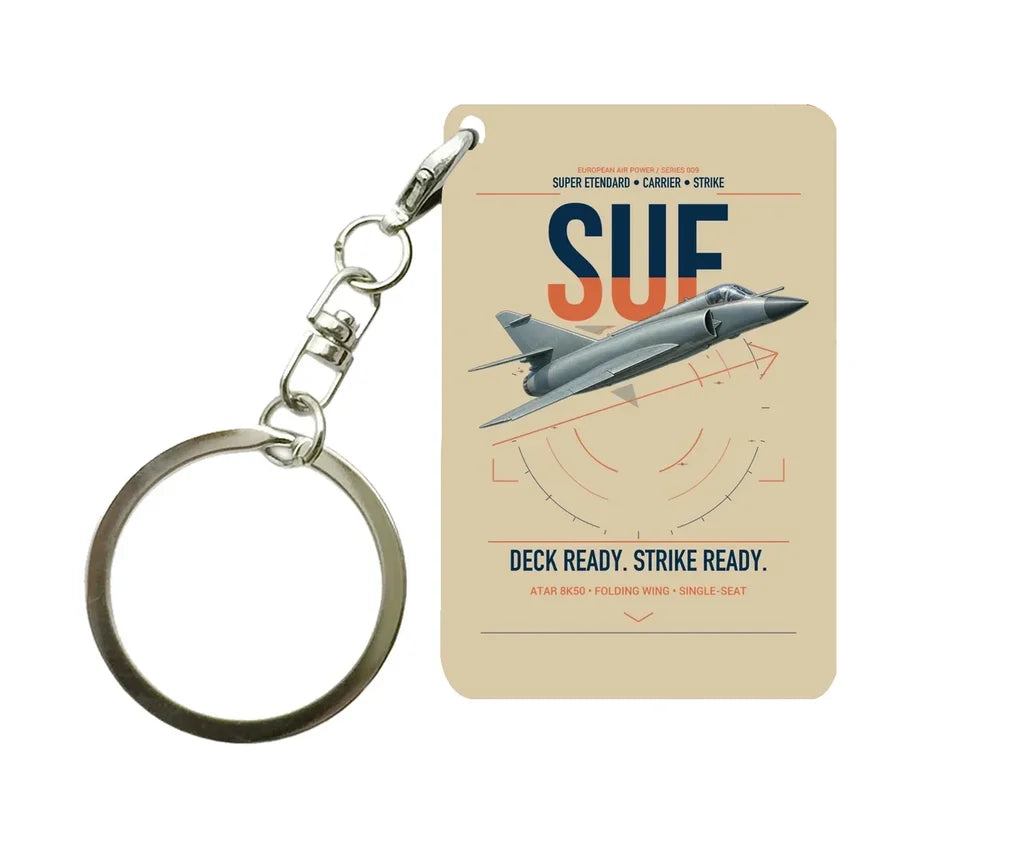 Dassault Super Étendard design on beige designed key chain, double-side print