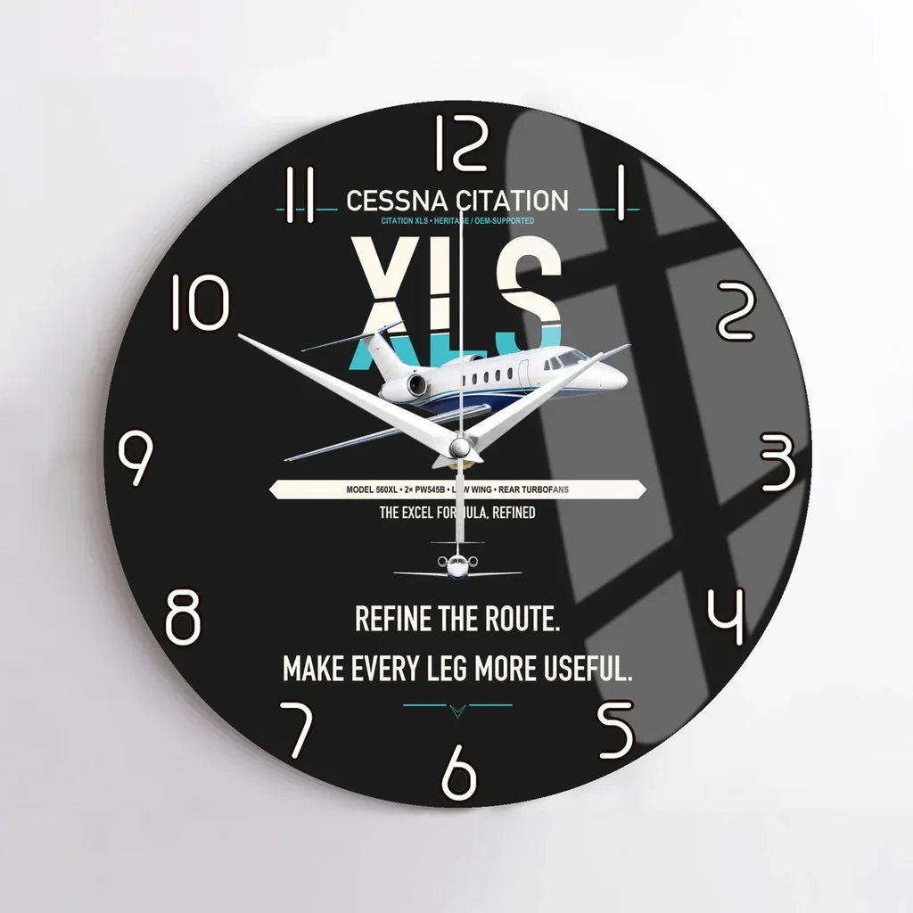 Cessna Citation XLS design on black no frame wall clock