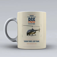 Thumbnail for Robinson R66 design on beige ceramic mug, double-side print