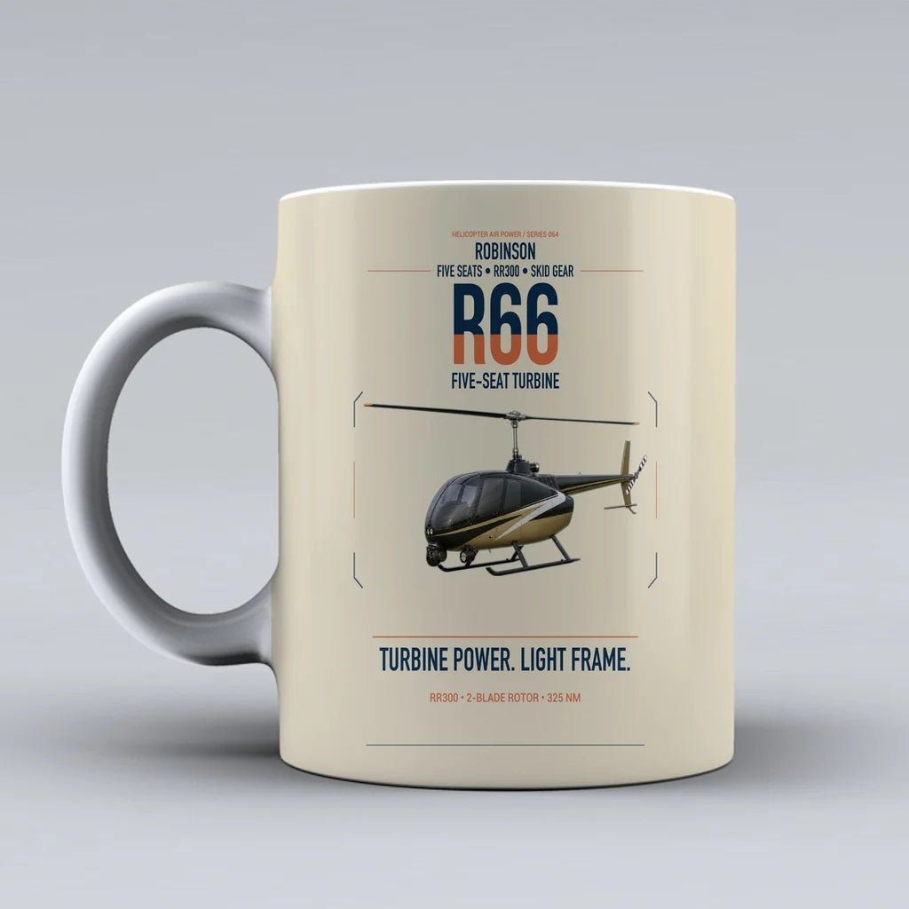 Robinson R66 design on beige ceramic mug, double-side print