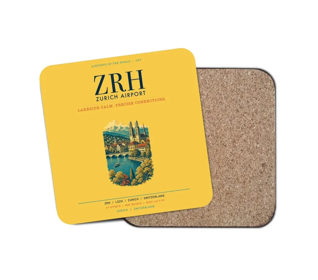 Zurich Airport (ZRH) design on yellow 1 piece coaster