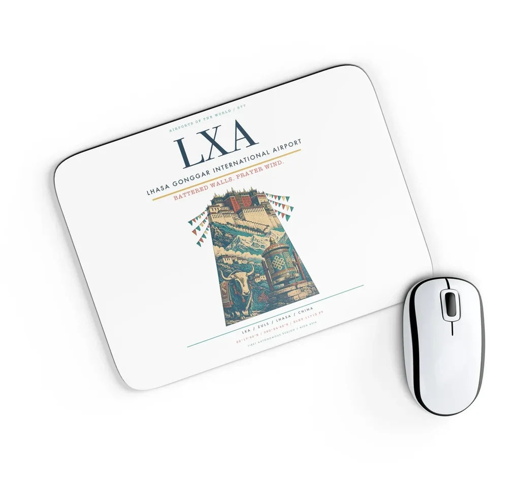 Lhasa Gonggar International Airport (LXA) design on white rectangle mouse pad